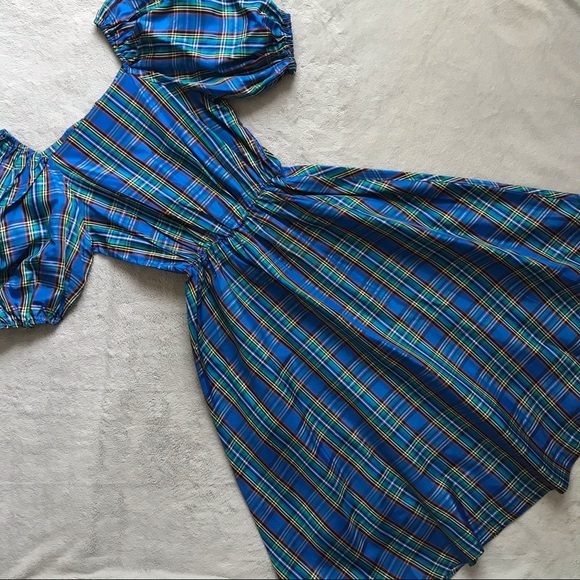 Vintage Dresses & Skirts - VTG 60s 70s MaggeeO Rainbow Plaid Puff Sleeve Dress Cottagecore Prairie